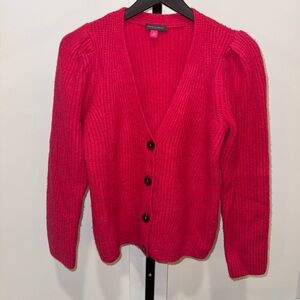 Vince Camuto Bright Pink Button-Up Cardigan- Puff Shoulder